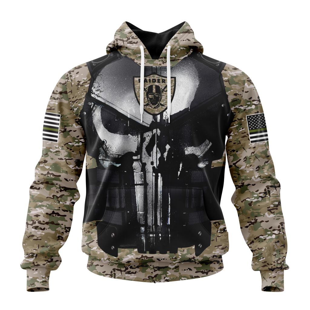 Personalized Nfl Las Vegas Raiders Punisher Skull Camo Veteran Kits Hoodie