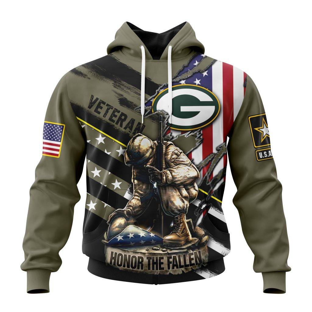 Personalized Nfl Green Bay Packers Honor Veterans Kneeling Soldier Hoodie