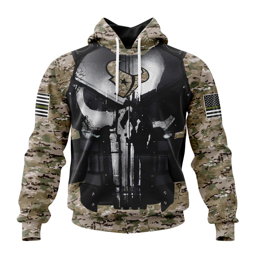 Personalized Nfl Houston Texans Punisher Skull Camo Veteran Kits Hoodie