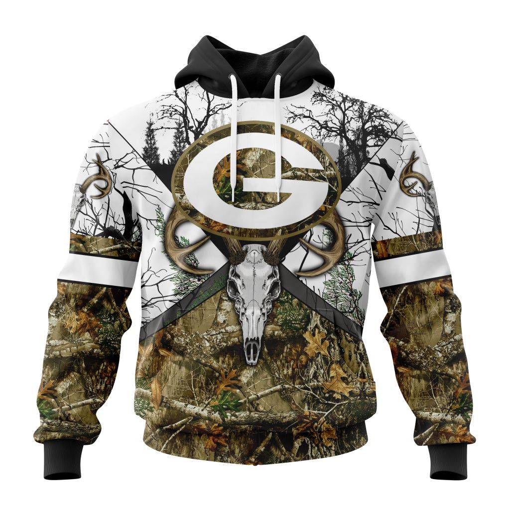 Personalized Nfl Green Bay Packers With Deer Skull And Forest Pattern For Go Hunting Hoodie