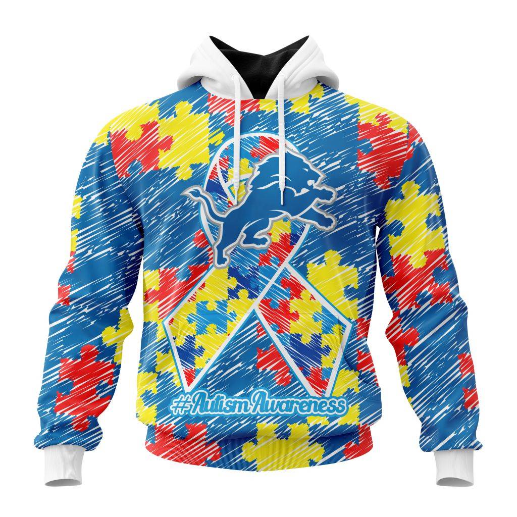 Personalized Nfl Detroit Lions Puzzle Autism Awareness Hoodie