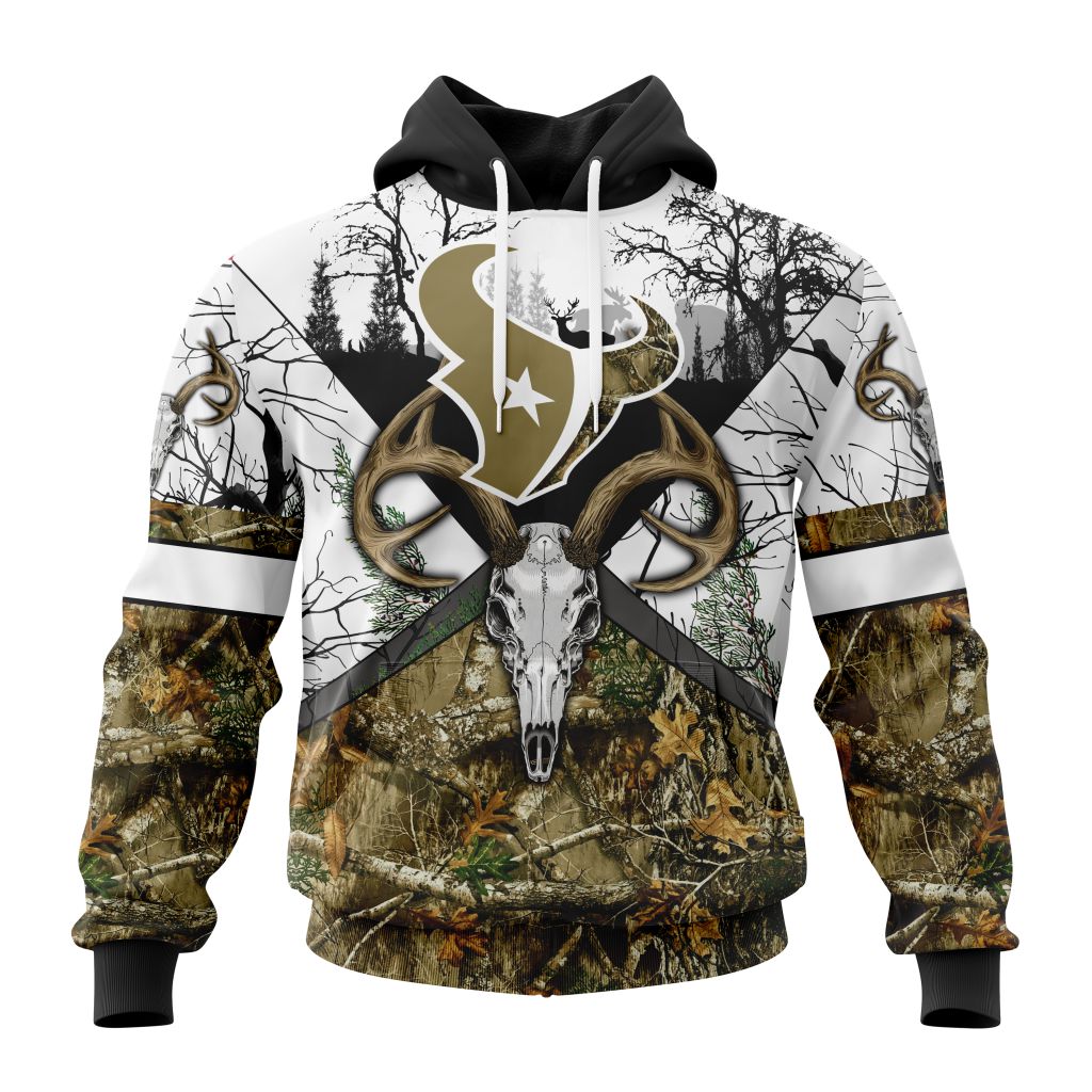 Personalized Nfl Houston Texans With Deer Skull And Forest Pattern For Go Hunting Hoodie