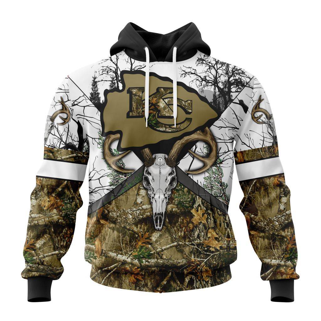 Personalized Nfl Kansas City Chiefs With Deer Skull And Forest Pattern For Go Hunting Hoodie