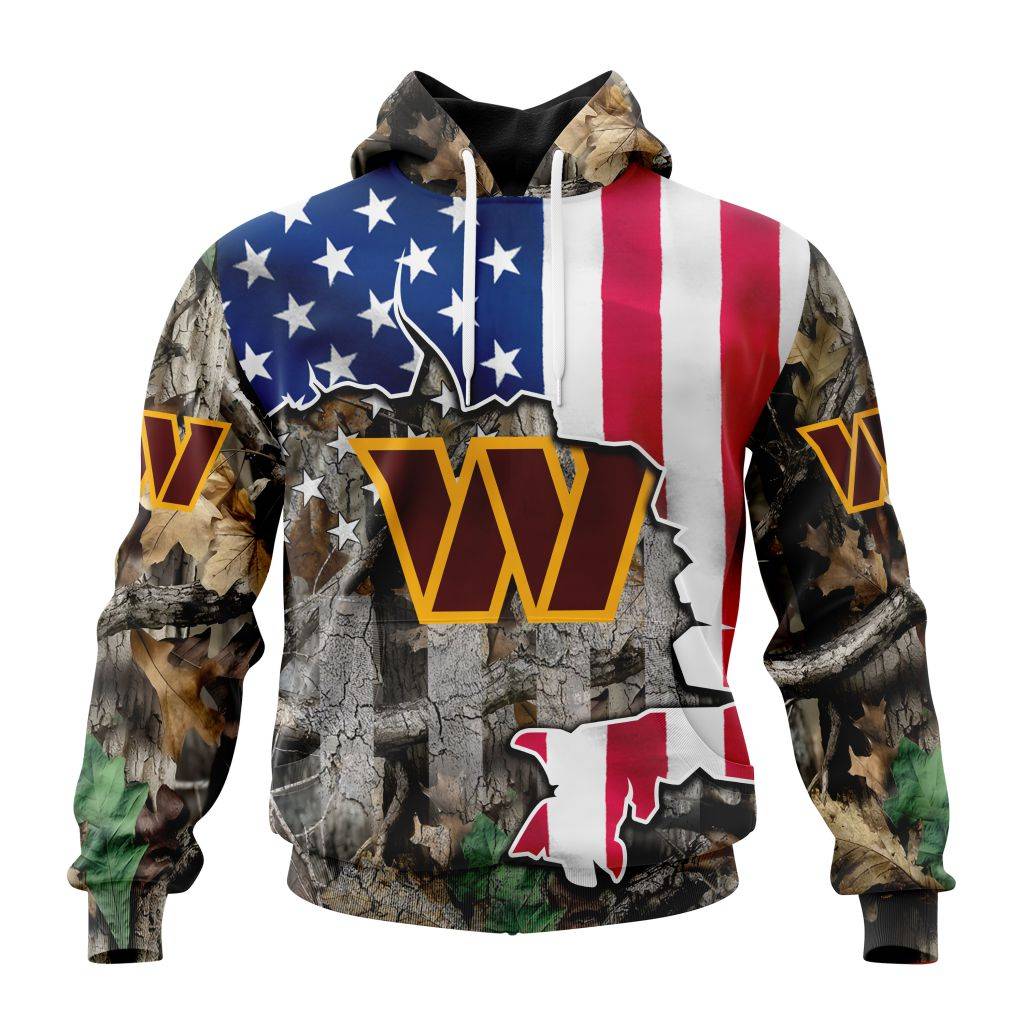 Customized Nfl Washington Commanders Usa Flag Camo Realtree Hunting Hoodie