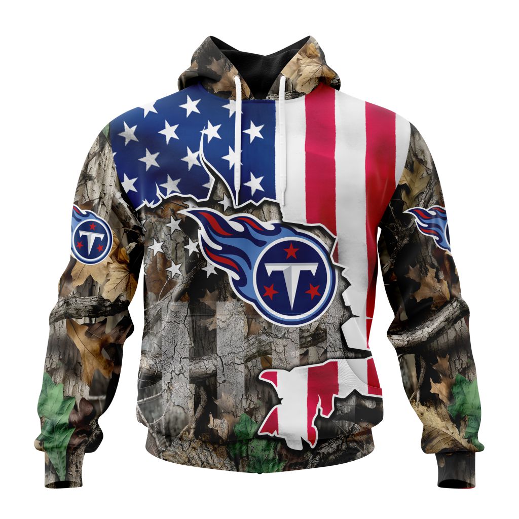 Customized Nfl Tennessee Titans Usa Flag Camo Realtree Hunting Hoodie