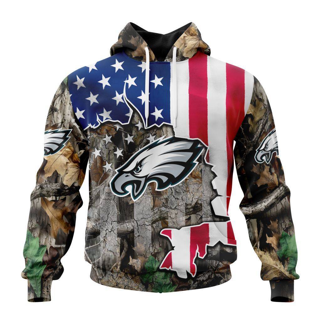 Customized Nfl Philadelphia Eagles Usa Flag Camo Realtree Hunting Hoodie