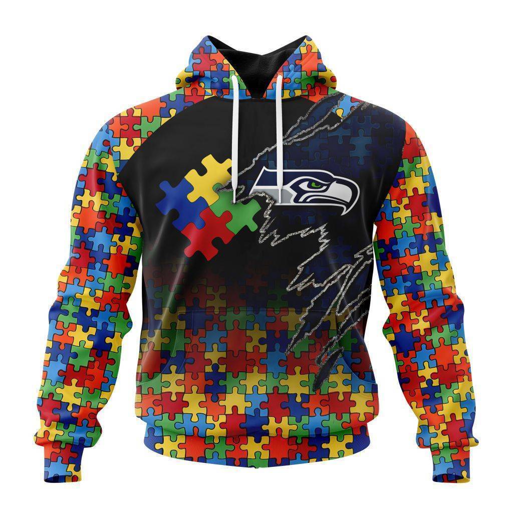 Customized Nfl Seattle Seahawks Autism Awareness Design Hoodie
