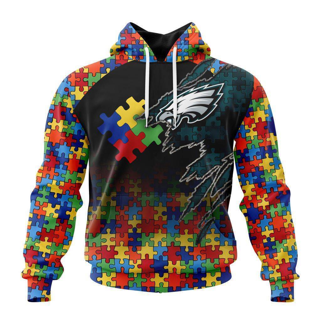 Customized Nfl Philadelphia Eagles Autism Awareness Design Hoodie