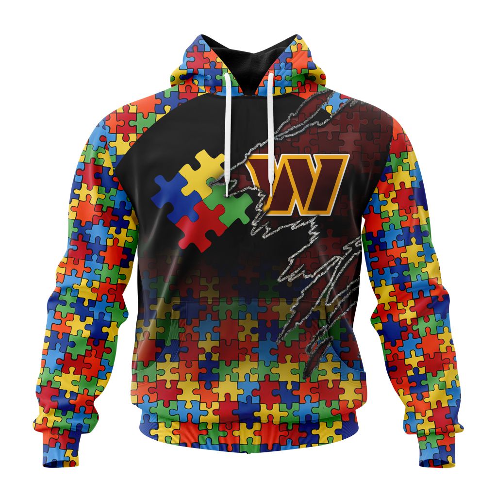 Customized Nfl Washington Commanders Autism Awareness Design Hoodie