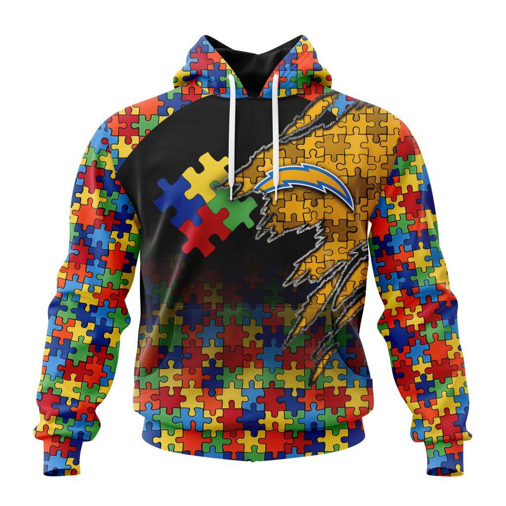 Customized Nfl Los Angeles Chargers Autism Awareness Design Hoodie