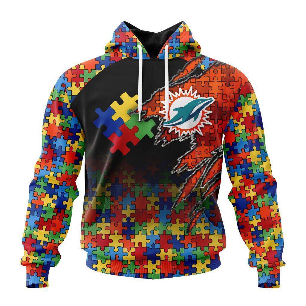 Customized Nfl Miami Dolphins Autism Awareness Design Hoodie