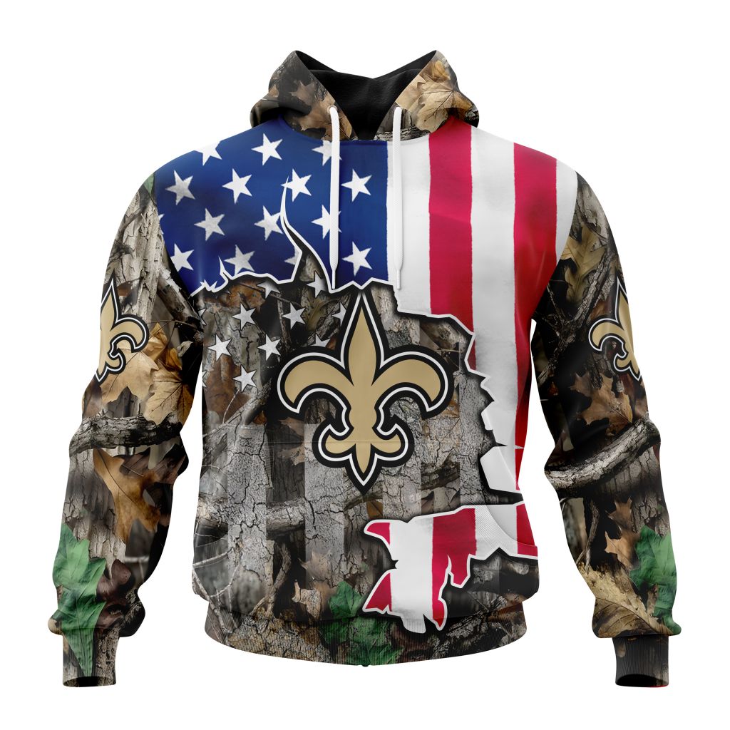 Customized Nfl New Orleans Saints Usa Flag Camo Realtree Hunting Hoodie