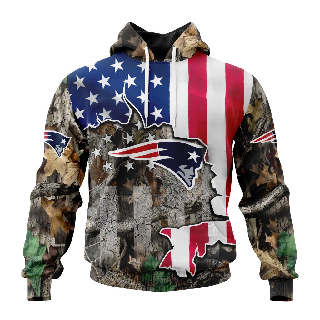 Customized Nfl New England Patriots Usa Flag Camo Realtree Hunting Hoodie