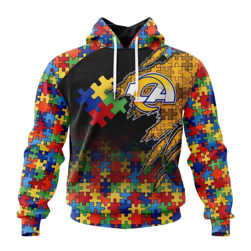 Customized Nfl Los Angeles Rams Autism Awareness Design Hoodie