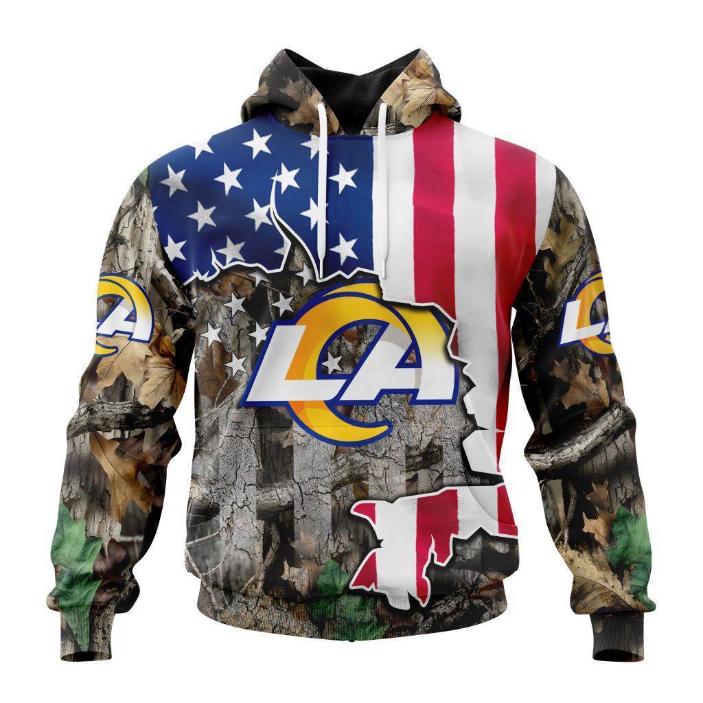 Customized Nfl Los Angeles Rams Usa Flag Camo Realtree Hunting Hoodie