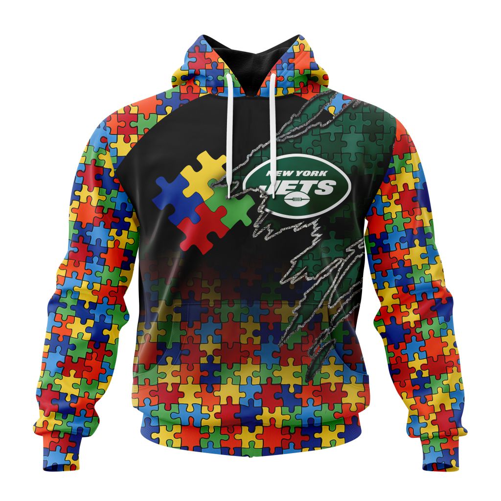 Customized Nfl New York Jets Autism Awareness Design Hoodie