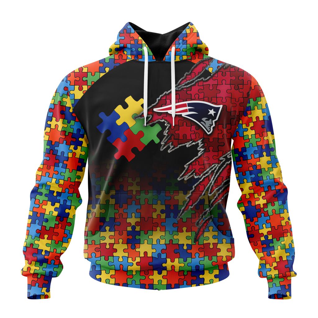 Customized Nfl New England Patriots Autism Awareness Design Hoodie
