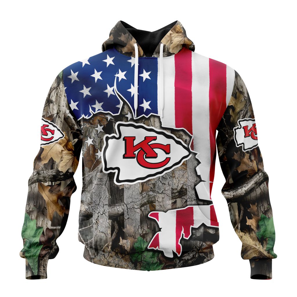 Customized Nfl Kansas City Chiefs Usa Flag Camo Realtree Hunting Hoodie