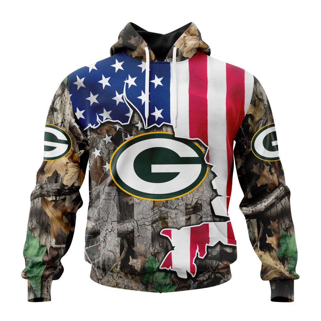 Customized Nfl Green Bay Packers Usa Flag Camo Realtree Hunting Hoodie