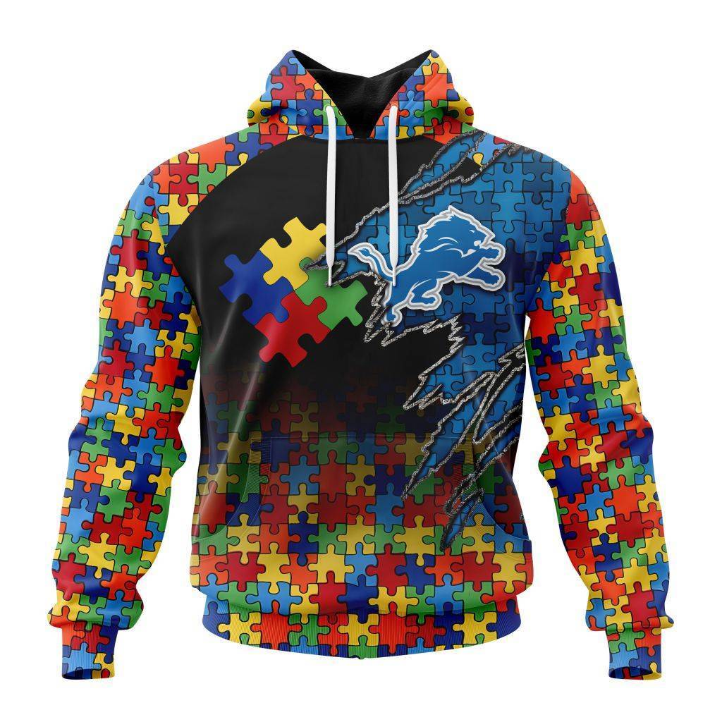 Customized Nfl Detroit Lions Autism Awareness Design Hoodie