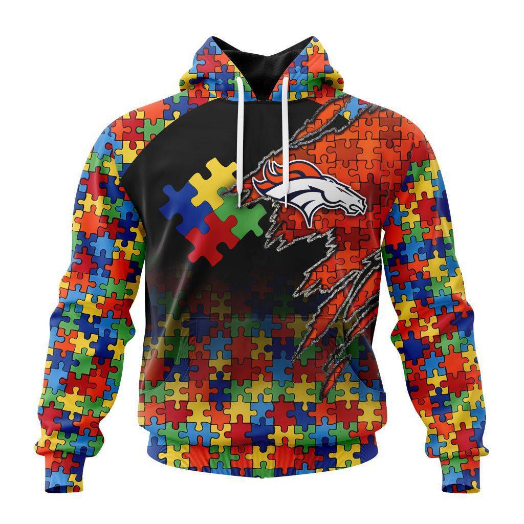Customized Nfl Denver Broncos Autism Awareness Design Hoodie
