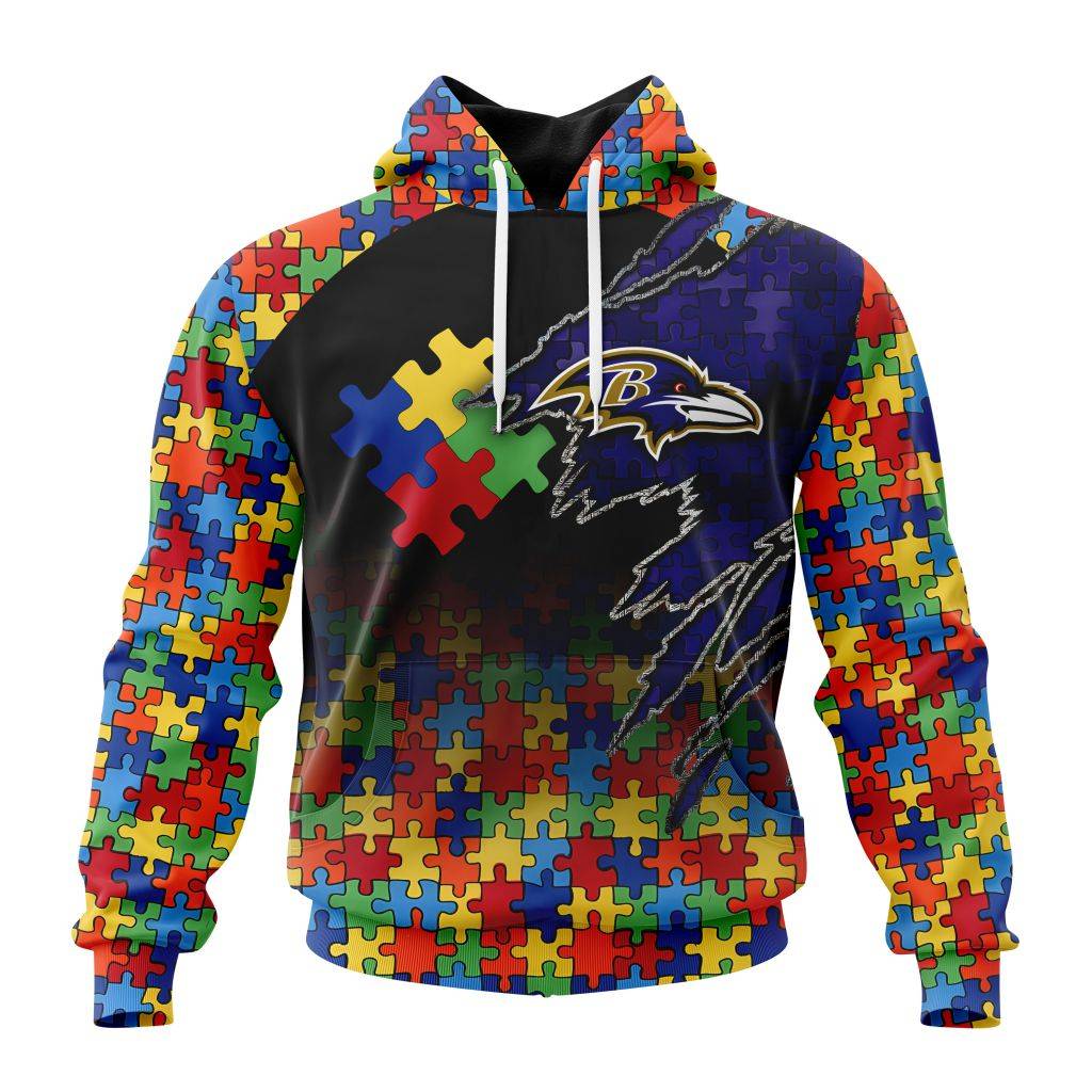 Customized Nfl Baltimore Ravens Autism Awareness Design Hoodie