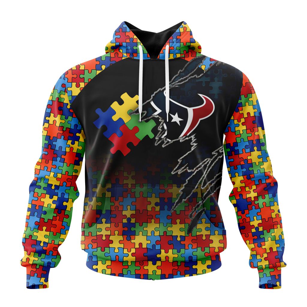 Customized Nfl Houston Texans Autism Awareness Design Hoodie