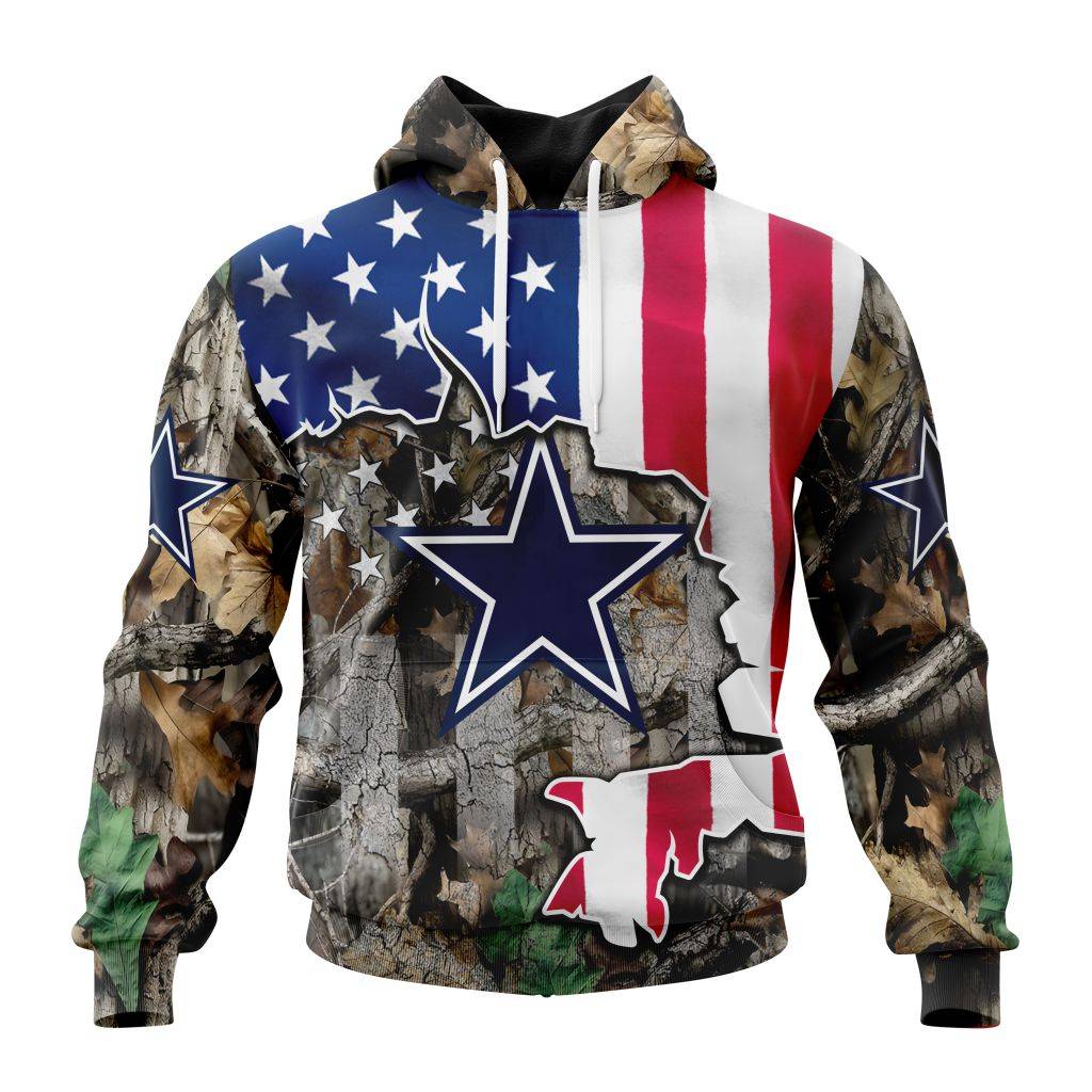 Customized Nfl Dallas Cowboys Usa Flag Camo Realtree Hunting Hoodie