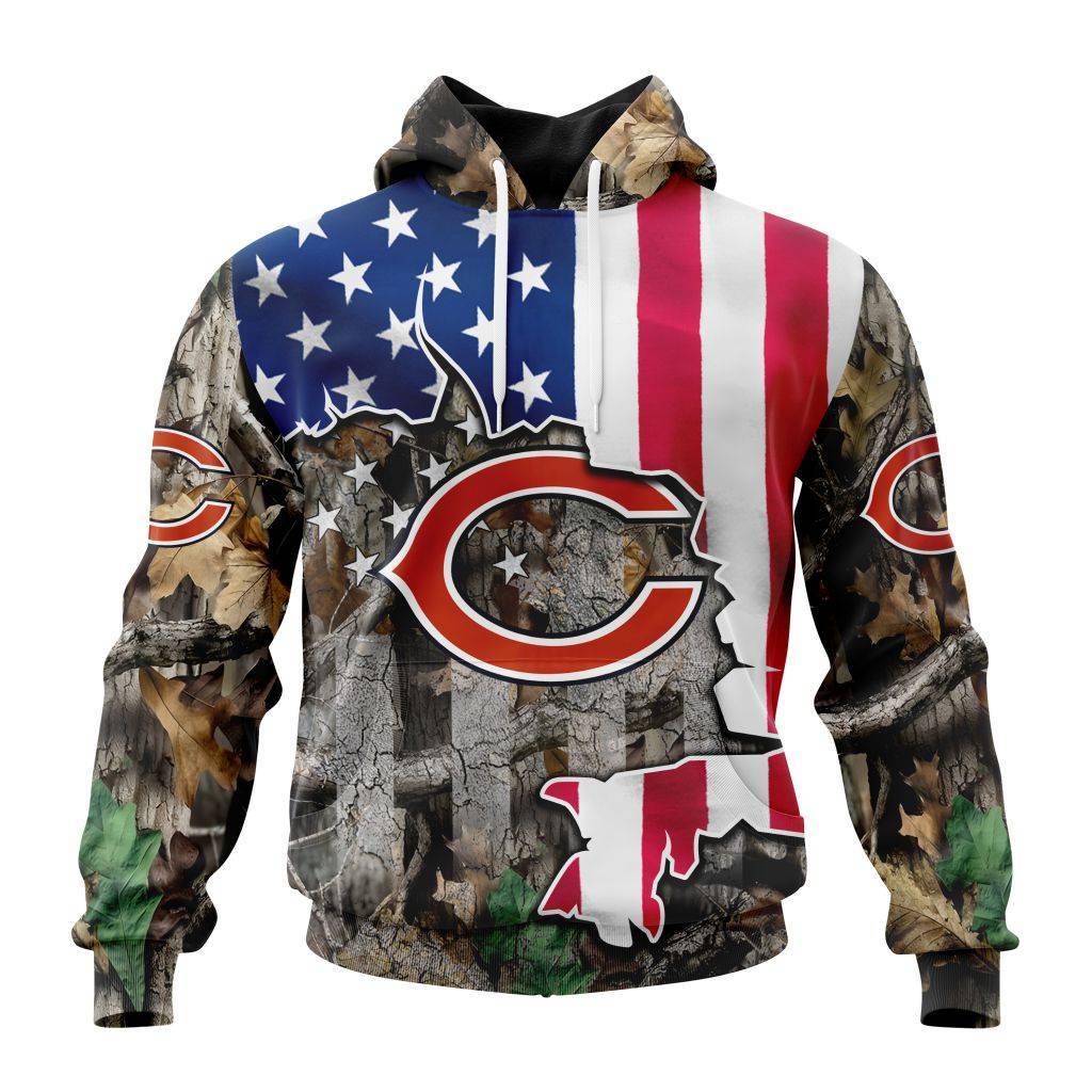 Customized Nfl Chicago Bears Usa Flag Camo Realtree Hunting Hoodie