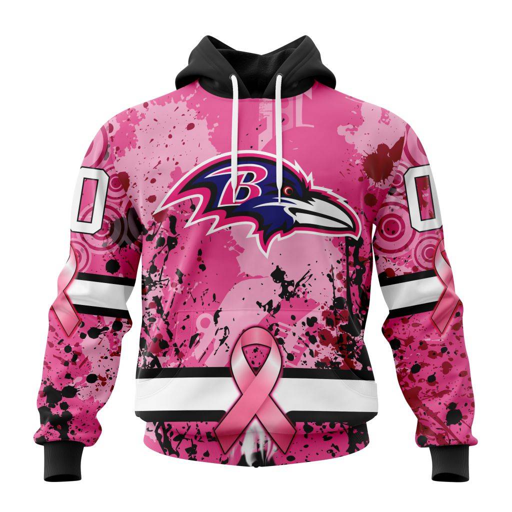 Customized Nfl Baltimore Ravens I Pink I Can In October We Wear Pink Breast Cancer Hoodie
