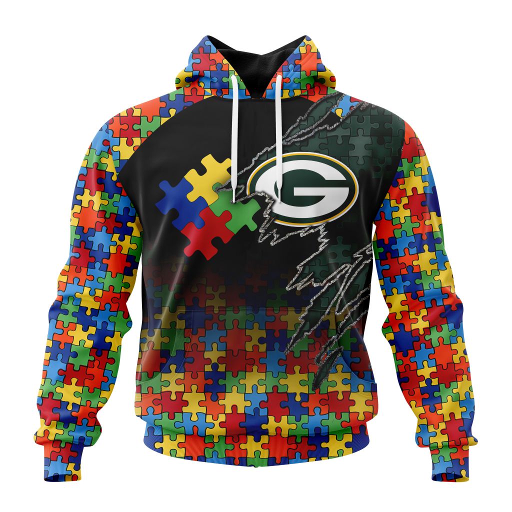 Customized Nfl Green Bay Packers Autism Awareness Design Hoodie