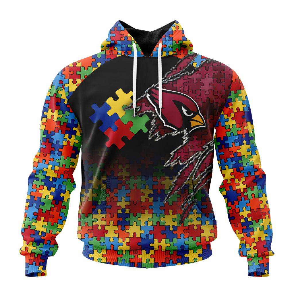 Customized Nfl Arizona Cardinals Autism Awareness Design Hoodie