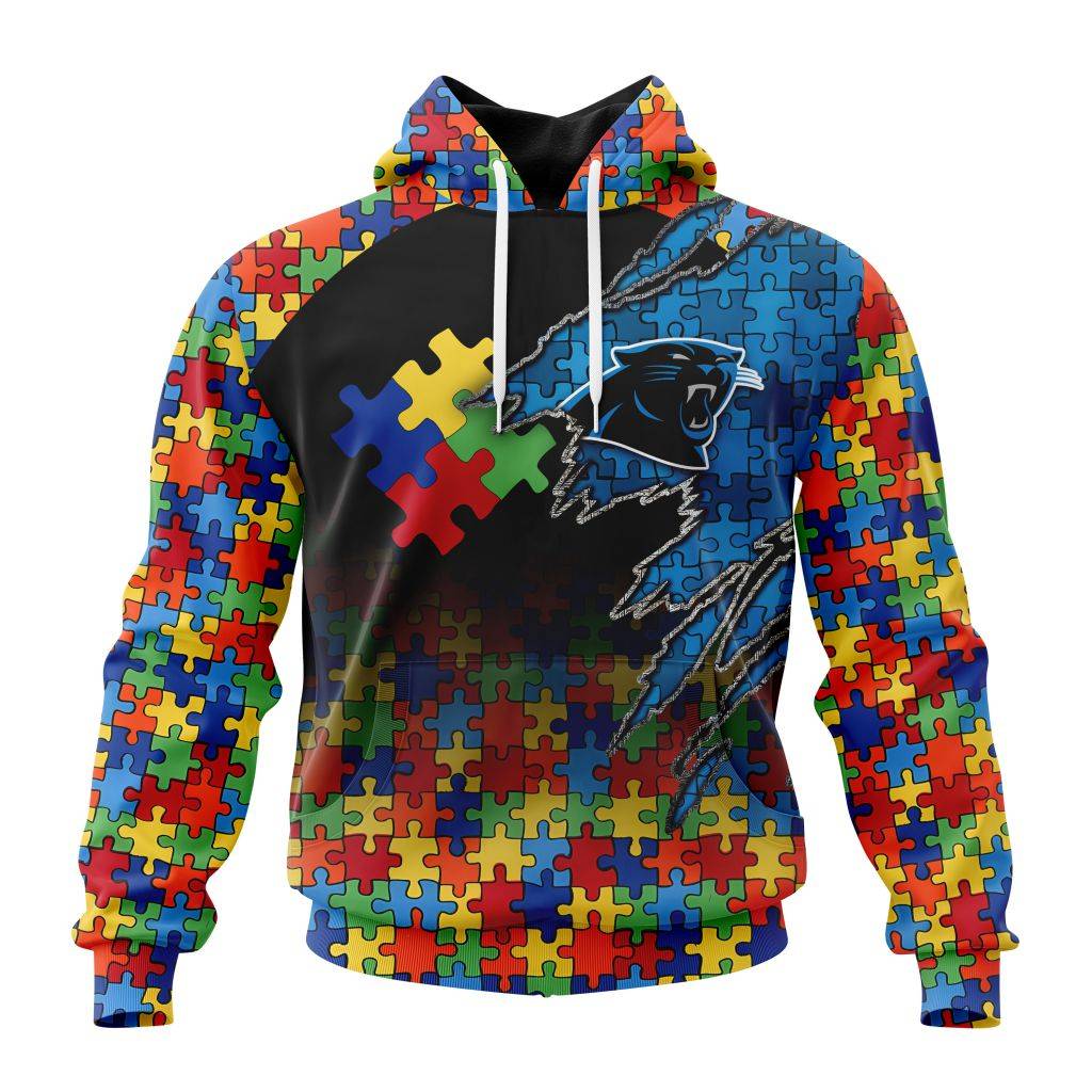 Customized Nfl Carolina Panthers Autism Awareness Design Hoodie