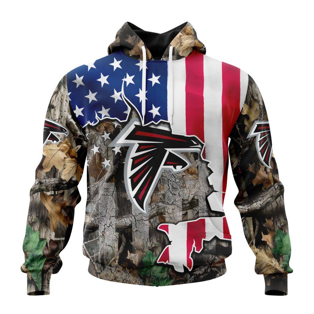 Customized Nfl Atlanta Falcons Usa Flag Camo Realtree Hunting Hoodie