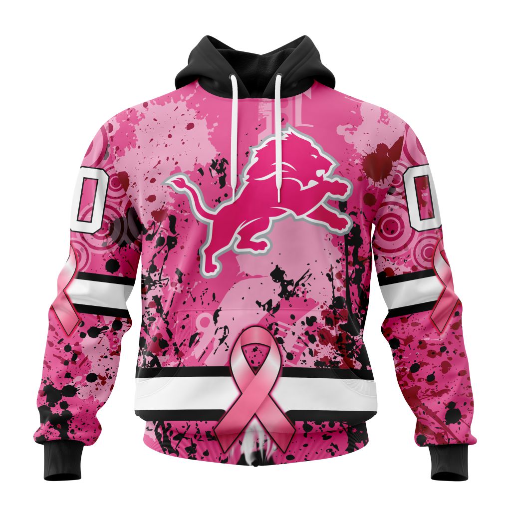 Customized Nfl Detroit Lions I Pink I Can In October We Wear Pink Breast Cancer Hoodie