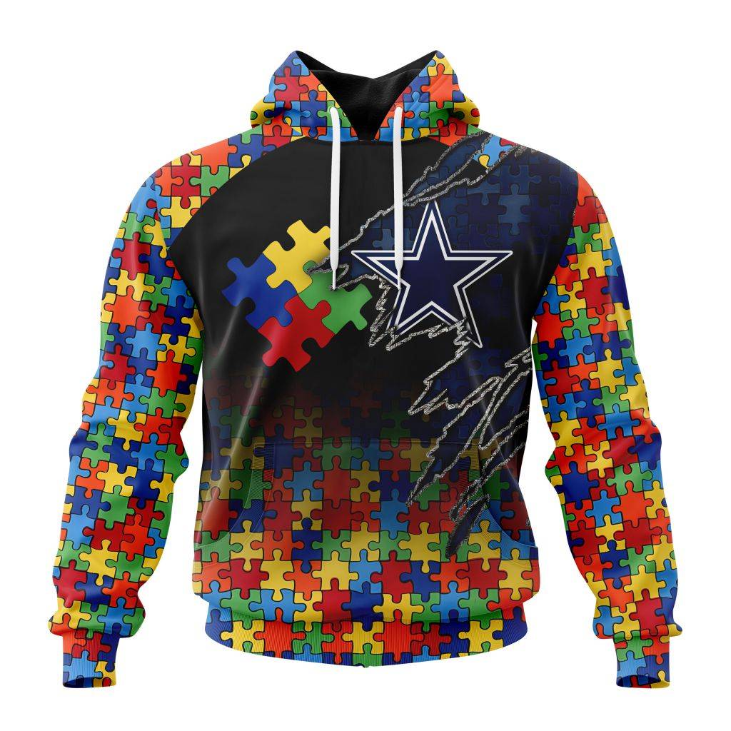Customized Nfl Dallas Cowboys Autism Awareness Design Hoodie