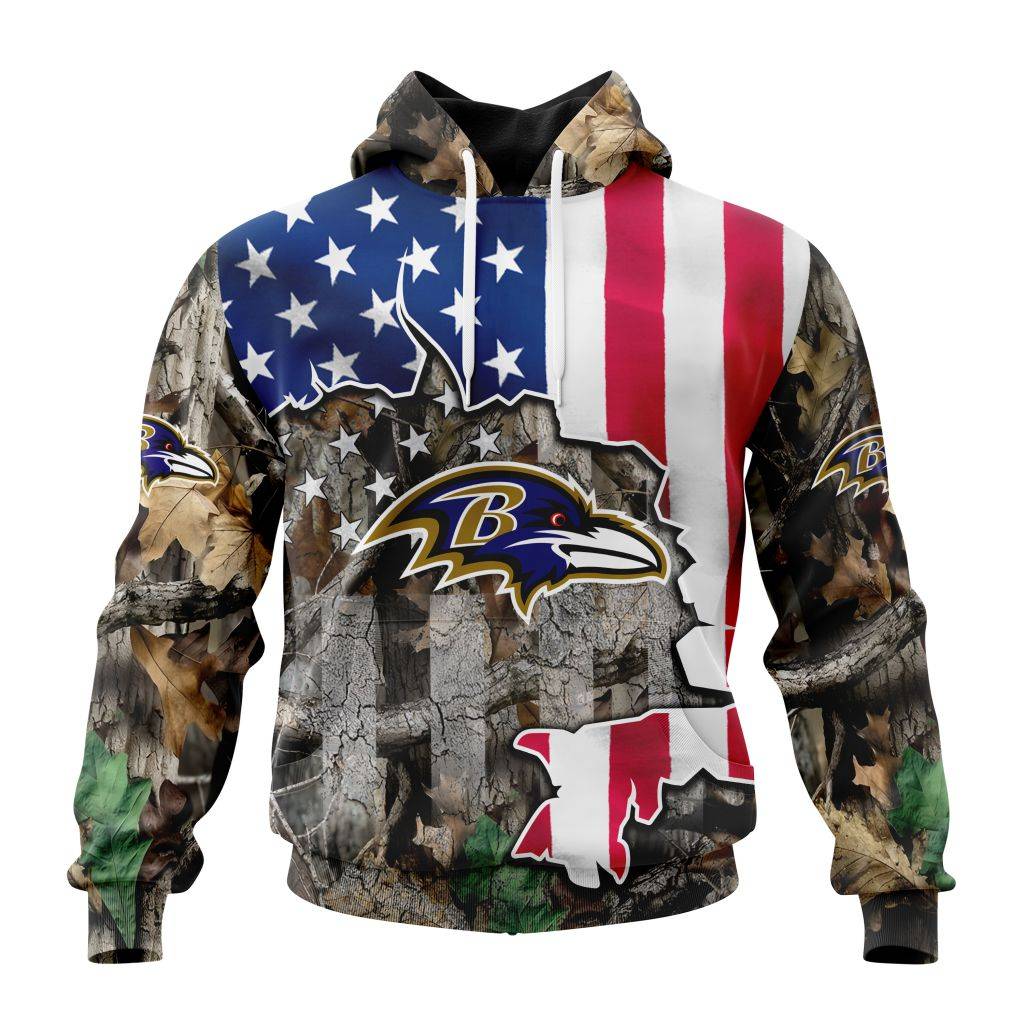 Customized Nfl Baltimore Ravens Usa Flag Camo Realtree Hunting Hoodie