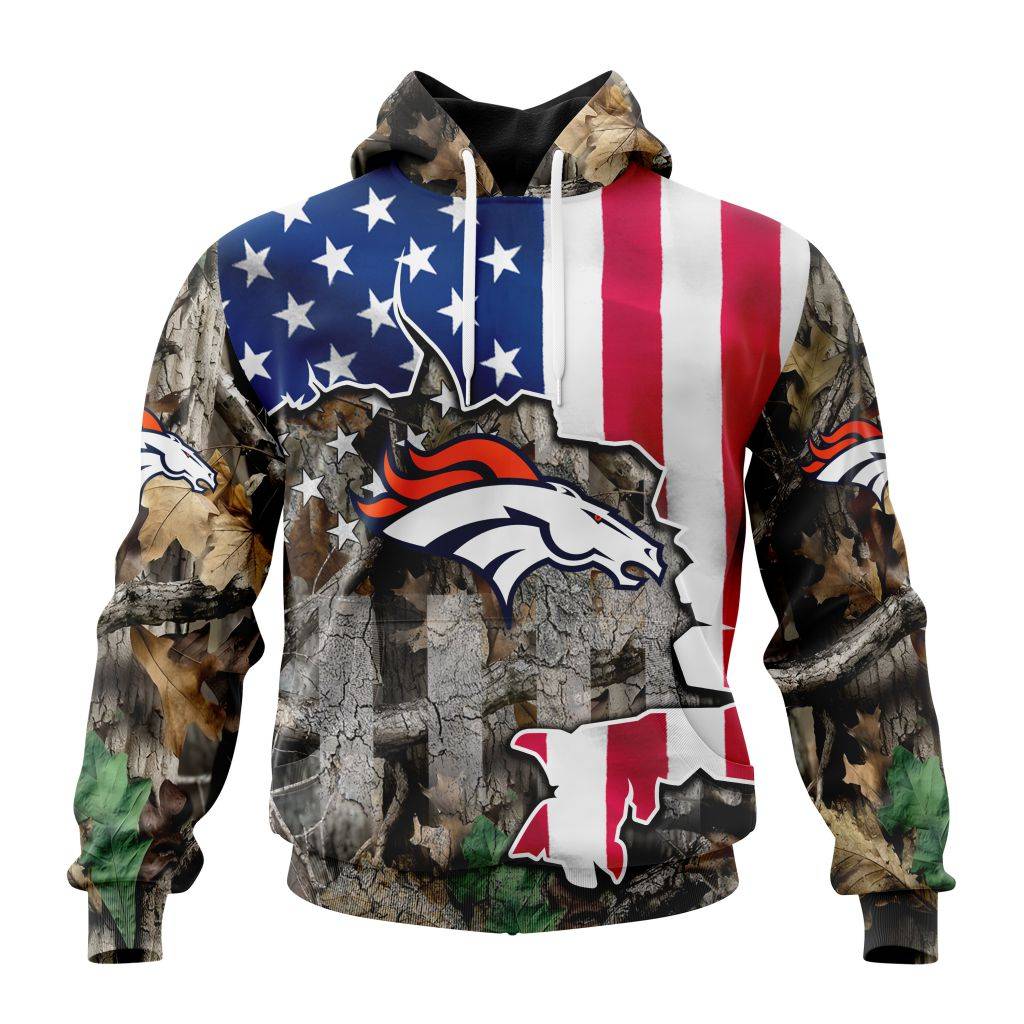 Customized Nfl Denver Broncos Usa Flag Camo Realtree Hunting Hoodie