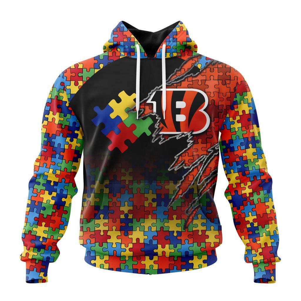 Customized Nfl Cincinnati Bengals Autism Awareness Design Hoodie