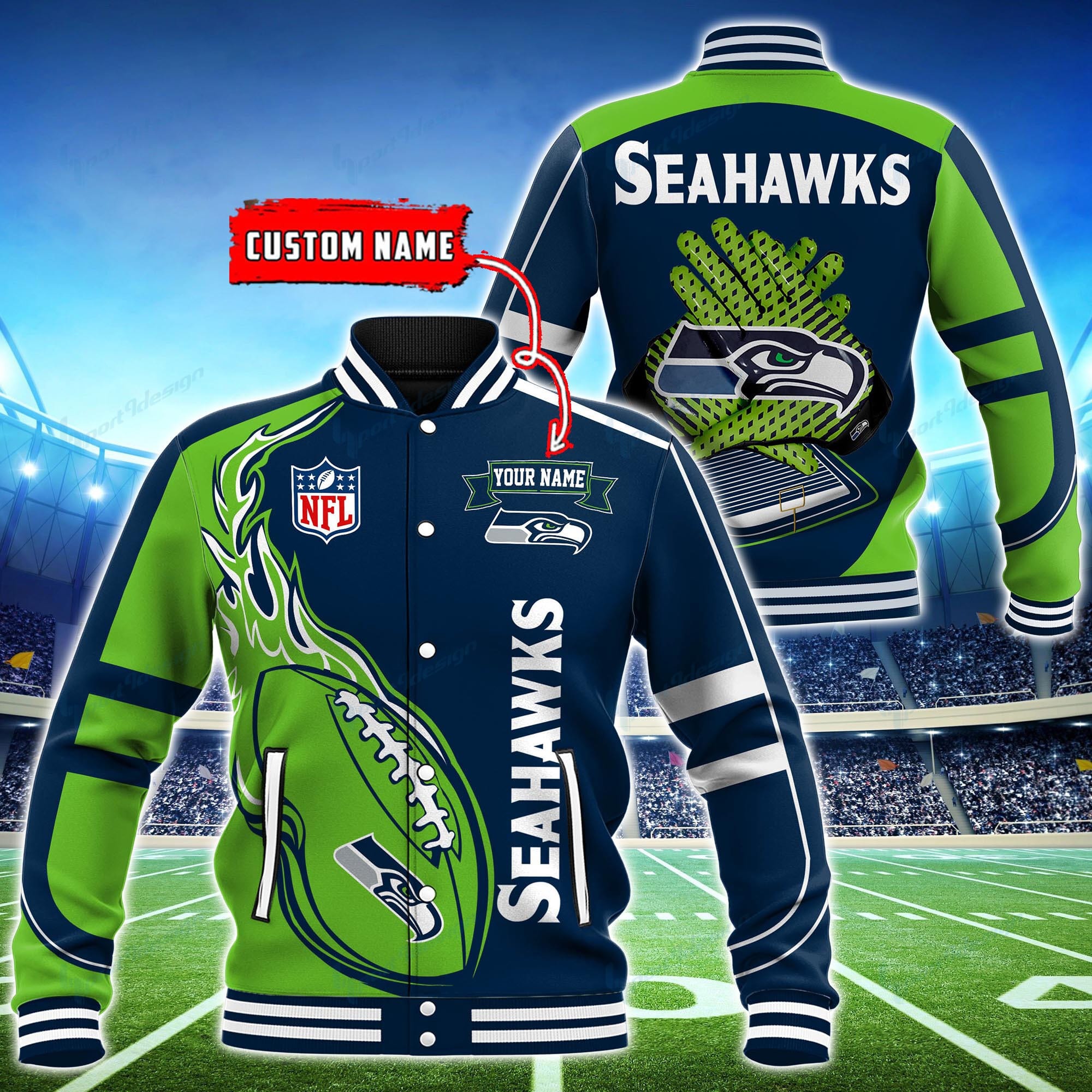 Seattle Seahawks Personalized Baseball Jacket For Fans