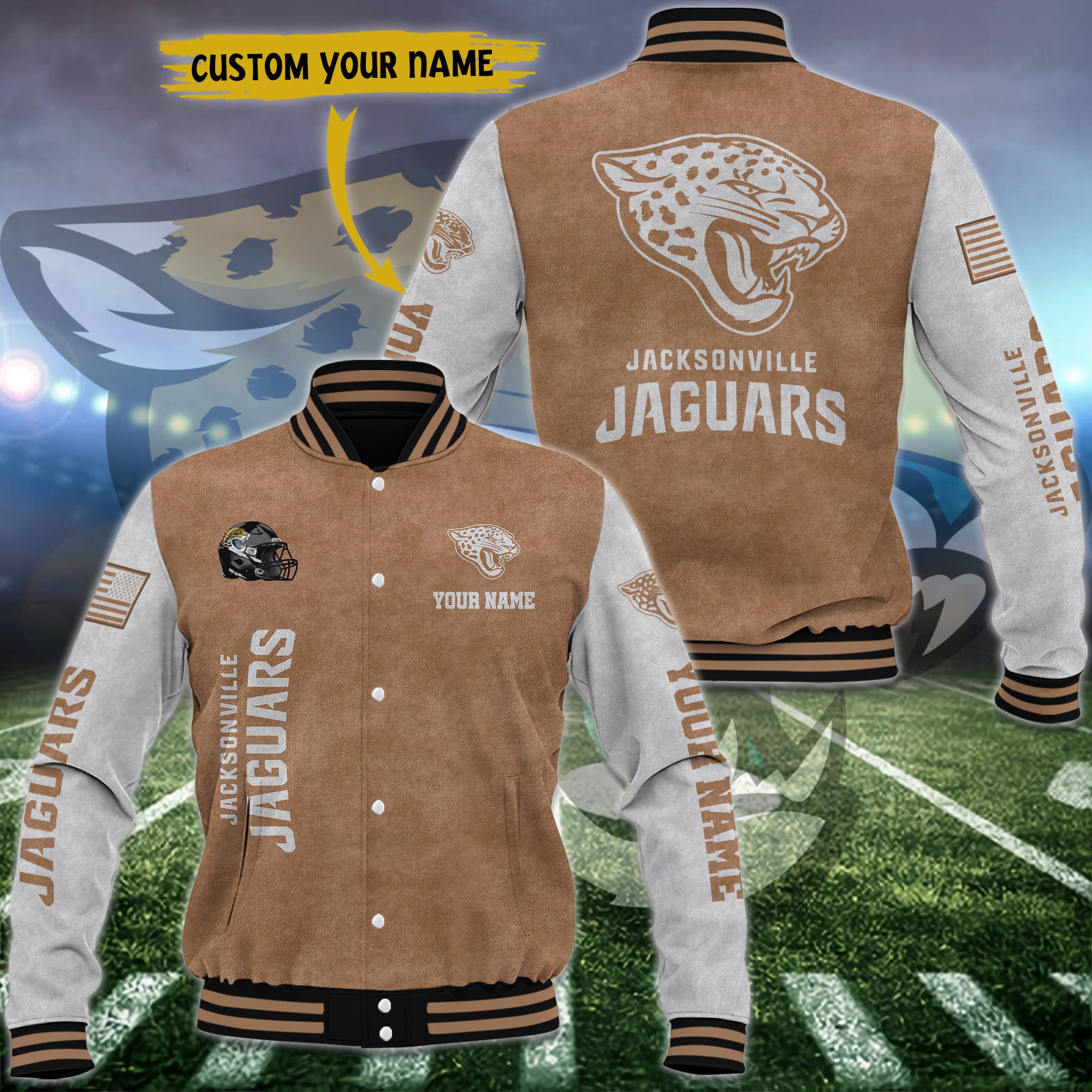 Jacksonville Jaguars Brown Baseball Jacket Custom Name