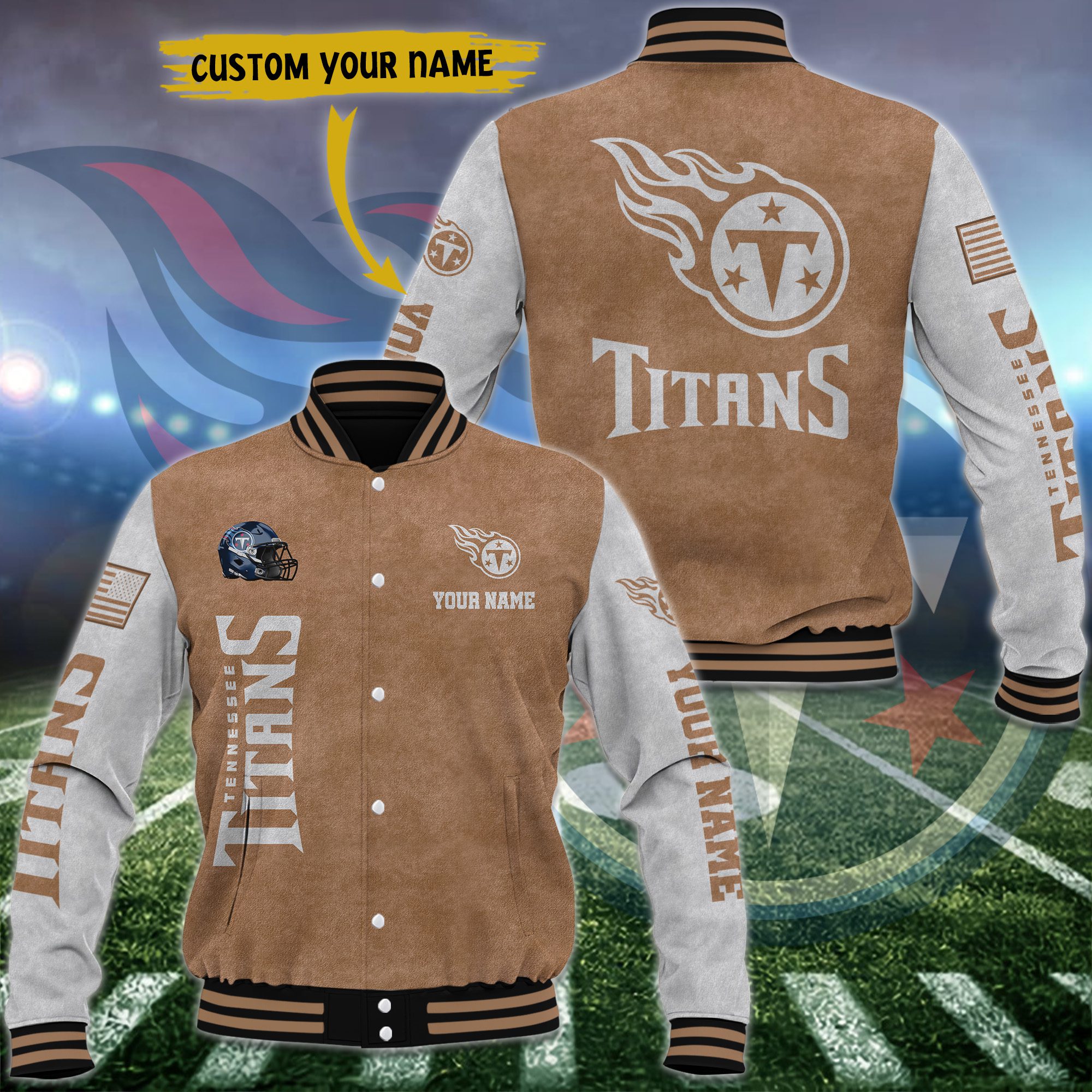 Tennessee Titans Brown Baseball Jacket Custom Name