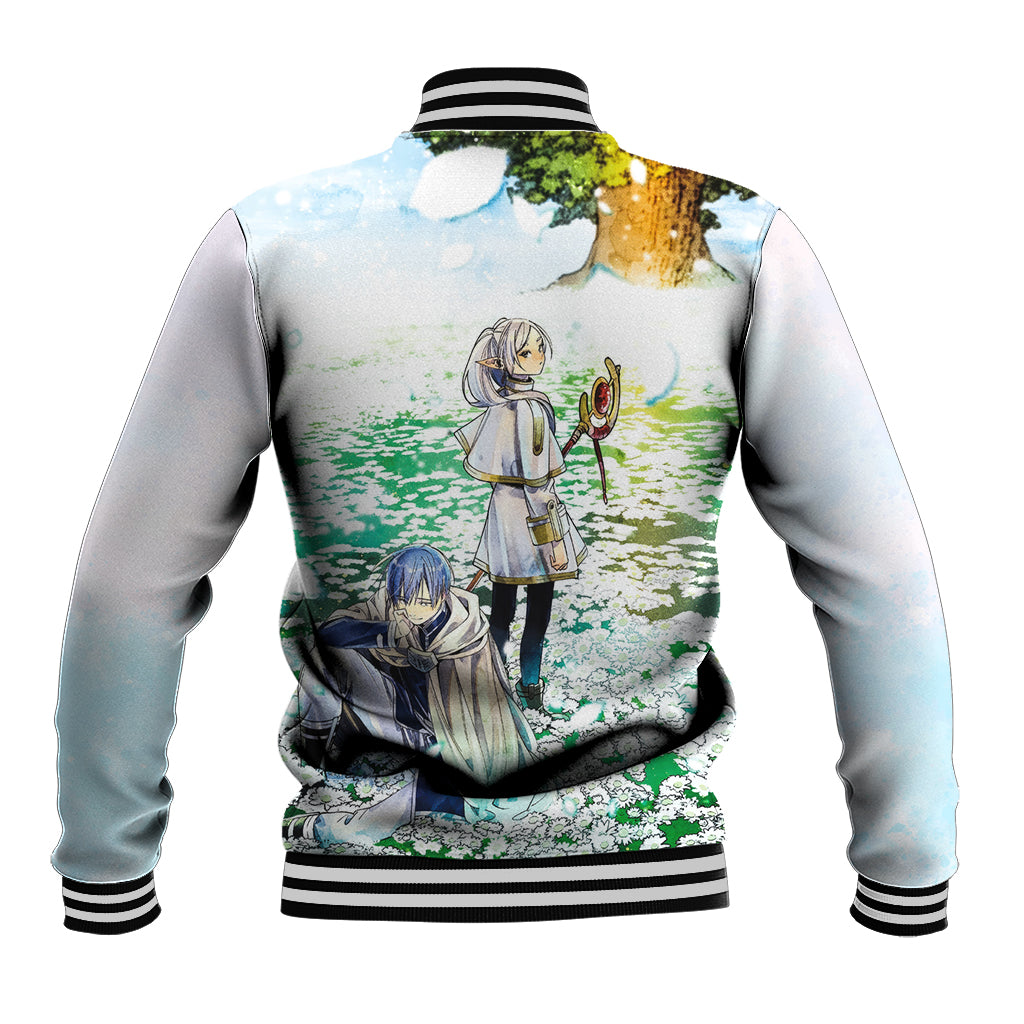 Frieren Anime Varsity Baseball Jacket Flowers Field For Fans