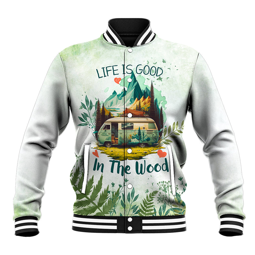 Life Is Good In The Wood Trailer Life Anime Varsity Baseball Jacket For Fans
