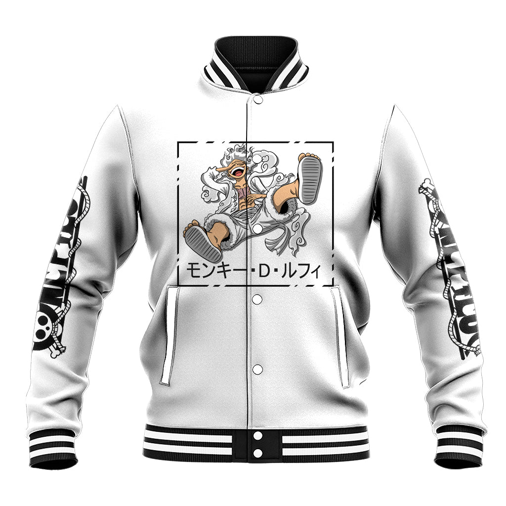 Luffy Gear 5 White Hair One Piece Streetstyle Anime Varsity Baseball Jacket For Fans