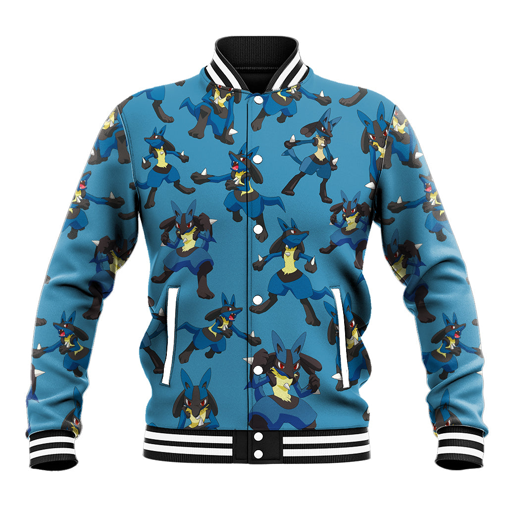 Lucario Pattern Style Anime Varsity Baseball Jacket For Fans