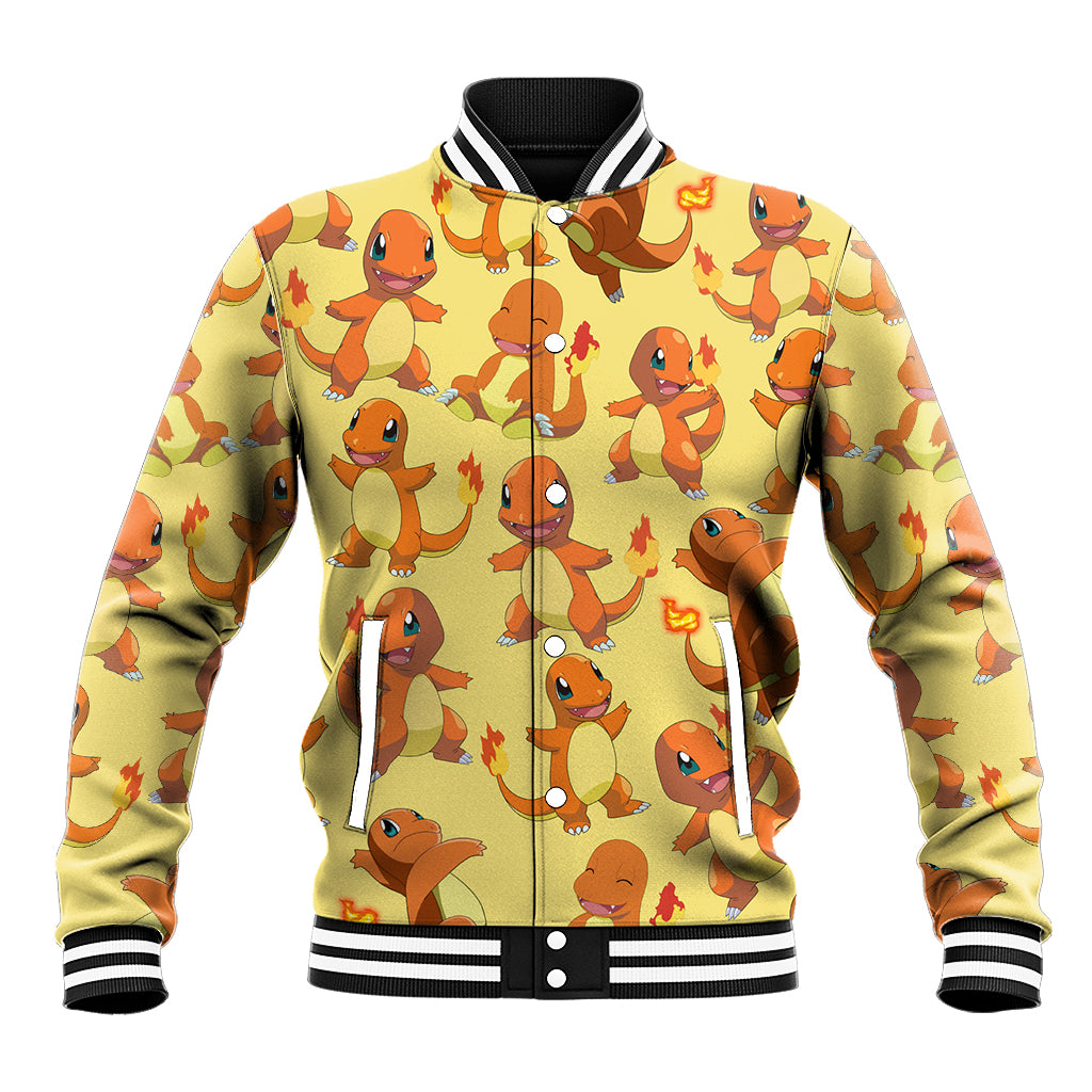 Charmander Pattern Style Anime Varsity Baseball Jacket For Fans
