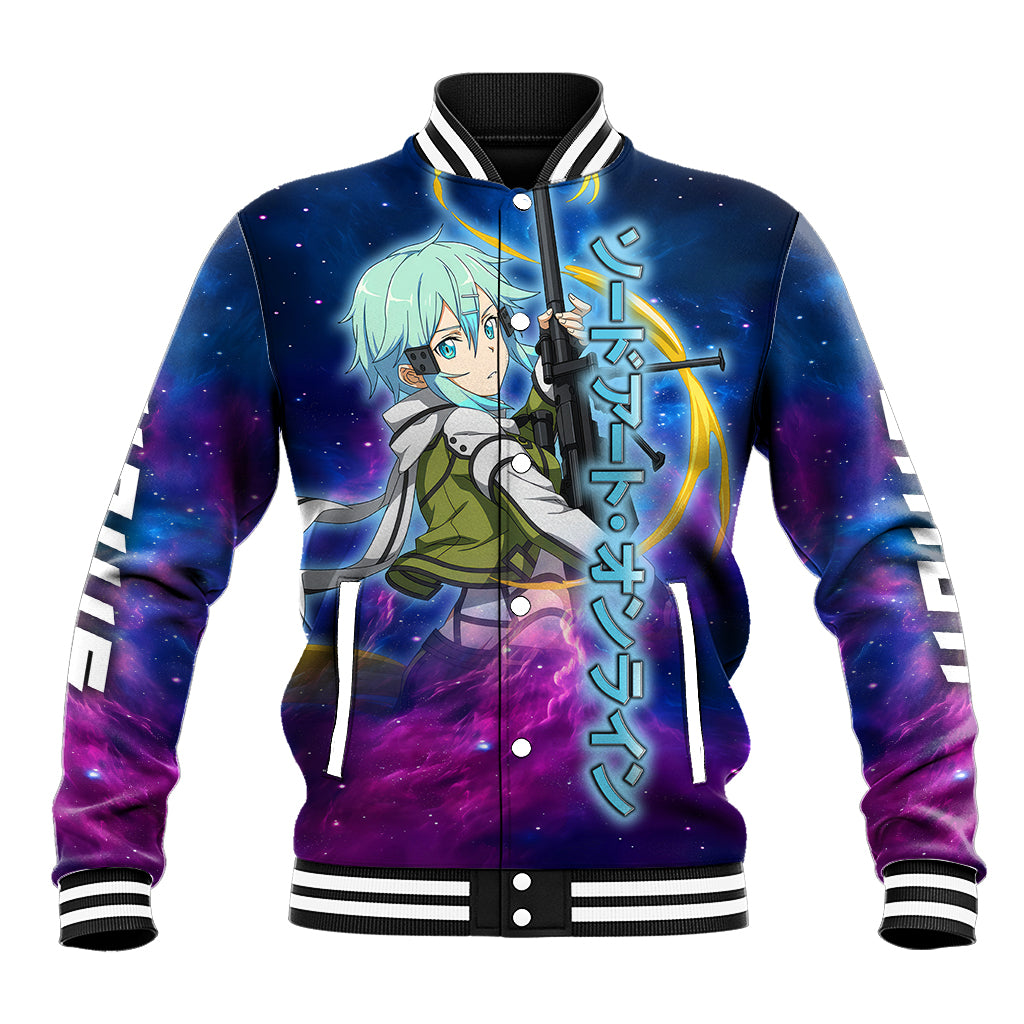 Sinon Anime Varsity Baseball Jacket Sword Art Galaxy Style For Fans