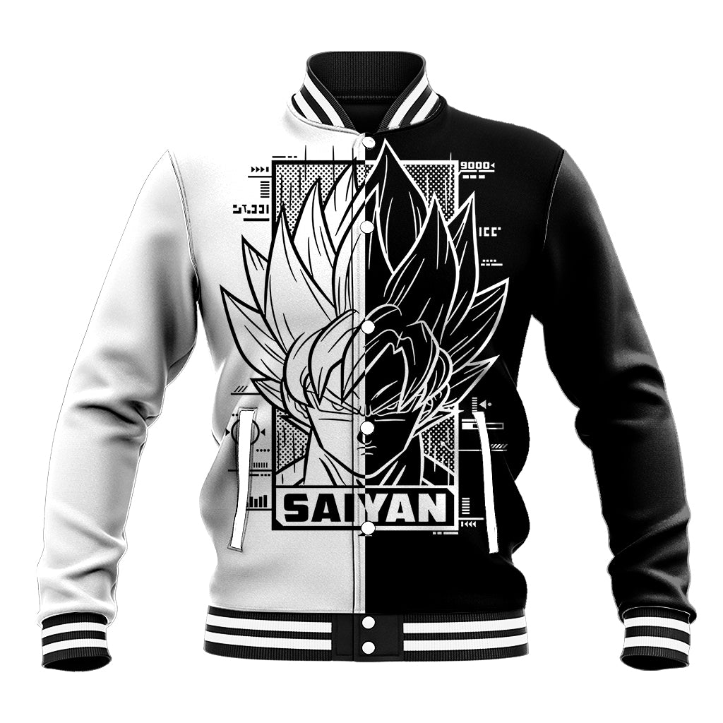 Goku Dragon Ball Black And White Abstract Anime Varsity Baseball Jacket Anime Style For Fans