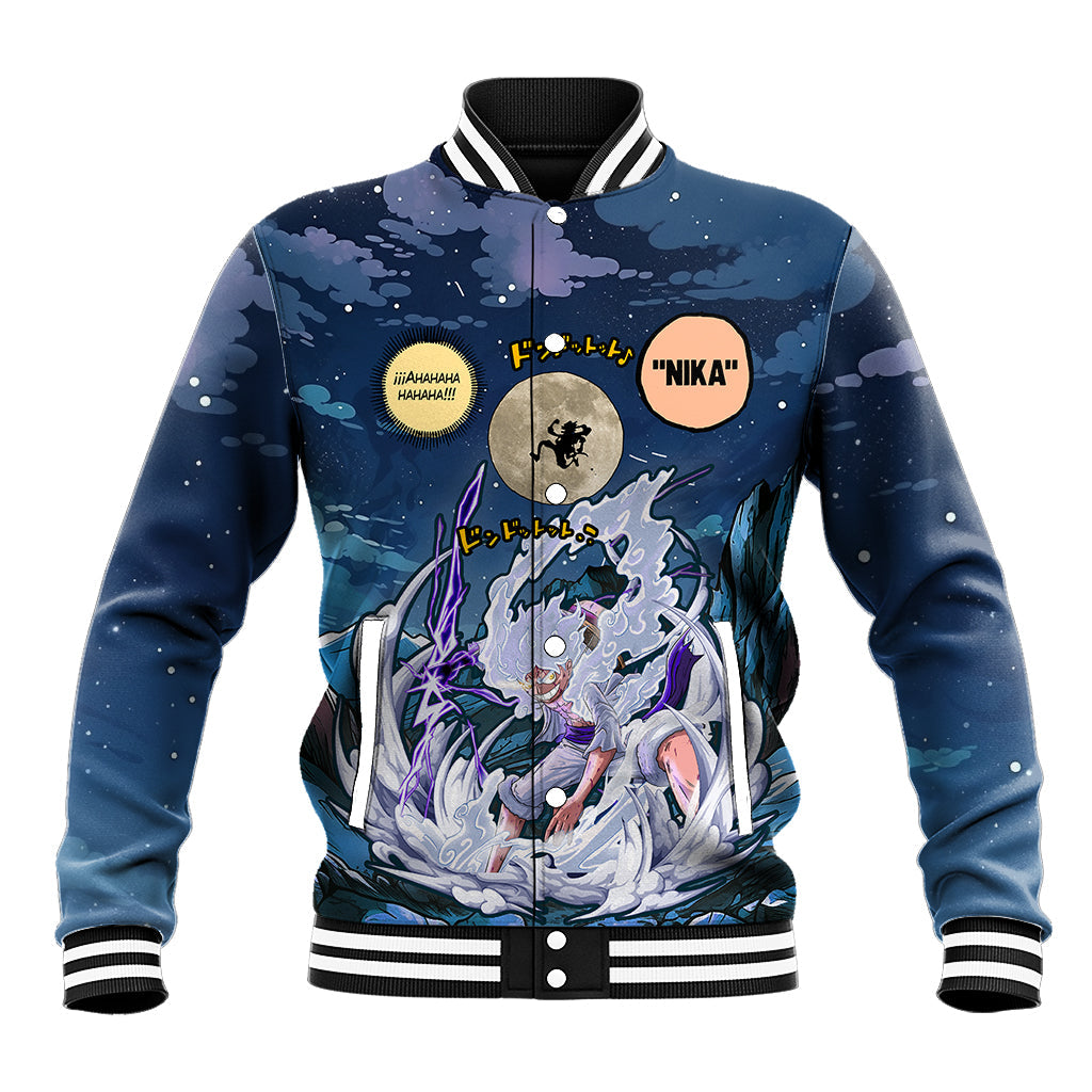Luffy Gear Five Varsity Baseball Jacket Nika Moon Scene For Fans